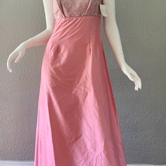 NOS Vintage WEDDING Pink SILK Empire Bridal DAMASK Formal Prom Dress XS - Picture 9 of 11